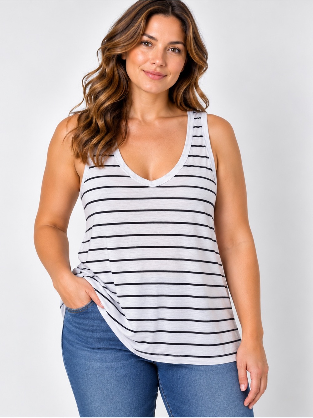 Treasure & Bond White/Navy Striped Tank Top